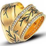 حلقه ازدواج ست طلای زرد با نگین الماس تراش برلیان سیاه قلم مدل: srd1623