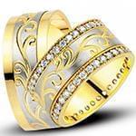 حلقه ازدواج ست طلای زرد با نگین الماس تراش برلیان طرح اسلیمی مدل: srd1624