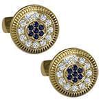 دکمه سردست طلای زرد با نگین الماس تراش برلیان و یاقوت کبود مدل: cdm1277