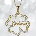 آویز اسم طلا طرح گلبرگ با نگین الماس تراش برلیان - فونت لاتین : مدل ndn1007