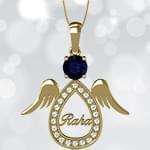 آویز اسم طلا طرح فرشته با نگین آمتیس و الماس تراش برلیان - فونت لاتین : مدل ndn1011