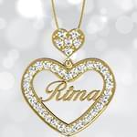 آویز اسم طلا طرح قلب با نگین یاقوت قرمز و الماس تراش برلیان - فونت لاتین: مدل ndn1021