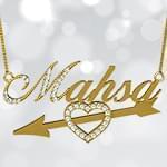 پلاک اسم طلا طرح قلب با نگین الماس تراش برلیان - فونت لاتین: مدل ndn1025