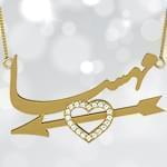 پلاک اسم طلا طرح قلب با نگین الماس تراش برلیان - فونت فارسی: مدل ndn1026