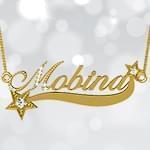 پلاک اسم طلا طرح ستاره با نگین الماس تراش برلیان - فونت لاتین: مدل ndn1027