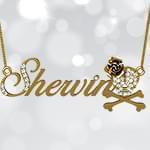 پلاک اسم طلا طرح اسکلت و گل با نگین الماس تراش برلیان - فونت لاتین: مدل ndn1029