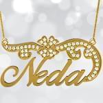 پلاک اسم طلا طرح گل با نگین الماس تراش برلیان - فونت لاتین: مدل ndn1031