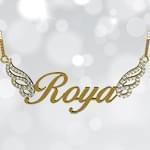 پلاک اسم طلا طرح بال فرشته با نگین الماس تراش برلیان - فونت لاتین: مدل ndn1033