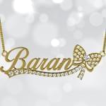 پلاک اسم طلا طرح پروانه با نگین الماس تراش برلیان - فونت لاتین: مدل ndn1039