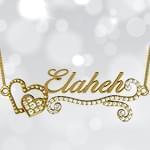 پلاک اسم طلا طرح قلب با نگین الماس تراش برلیان - فونت لاتین: مدل ndn1045