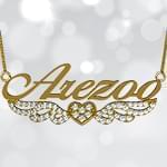 پلاک اسم طلا طرح قلب با نگین الماس تراش برلیان - فونت لاتین: مدل ndn1049