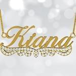 پلاک اسم طلا طرح برگ با نگین الماس تراش برلیان - فونت لاتین: مدل ndn1051