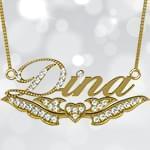 پلاک اسم طلا طرح قلب با نگین الماس تراش برلیان - فونت لاتین: مدل ndn1053