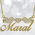 پلاک اسم طلا طرح کبوتر عاشق با نگین الماس تراش برلیان - فونت لاتین: مدل ndn1055