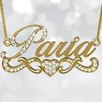 پلاک اسم طلا طرح قلب با نگین الماس تراش برلیان - فونت لاتین: مدل ndn1059