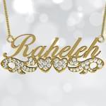 پلاک اسم طلا طرح دو قلب با نگین الماس تراش برلیان - فونت لاتین: مدل ndn1069