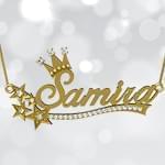 پلاک اسم طلا طرح تاج با نگین الماس تراش برلیان - فونت لاتین: مدل ndn1071