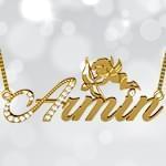 پلاک اسم طلا طرح فرشته با نگین الماس تراش برلیان - فونت لاتین: مدل ndn1073 