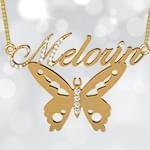 پلاک اسم طلا طرح پروانه با نگین الماس تراش برلیان - فونت لاتین: مدل ndn1075 