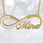 پلاک اسم طلا طرح بینهایت با نگین الماس تراش برلیان - فونت لاتین: مدل ndn1079 