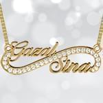 پلاک اسم طلا طرح دو اسم و بینهایت با نگین برلیان - فونت لاتین: مدل ndn1081 