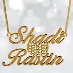 پلاک اسم طلا طرح دو اسم و قلب با نگین برلیان - فونت لاتین: مدل ndn1083 