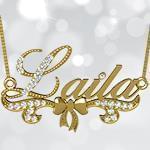 پلاک اسم طلا طرح پاپیون با نگین الماس تراش برلیان - فونت لاتین: مدل ndn1089