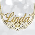 پلاک اسم طلا با پایه قلب و نگین الماس تراش برلیان - فونت لاتین: مدل ndn1095