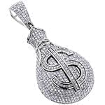 پلاک و آویز طلای سفید با نگین الماس تراش برلیان طرح کیسه دلار: مدل npdm1050 