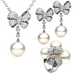 نیم ست طلای سفید زنانه مروارید و برلیان طرح گل مدلhsdf1477 