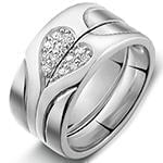 حلقه ازدواج ست پازل قلب طلای سفید با نگین برلیان مدل: srd1631