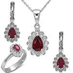 نیم ست طلای سفید زنانه با نگین یاقوت قرمز و الماس تراش برلیان مدل: hsdf1478