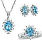 نیم ست طلای سفید زنانه با نگین توپاز و الماس تراش برلیان مدل: hsdf1479