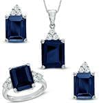 نیم ست طلای سفید زنانه با نگین یاقوت کبود و الماس تراش برلیان مدل: hsdf1481