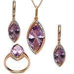 نیم ست طلای رزگلد زنانه با نگین آمتیس و الماس تراش برلیان مدل: hsdf1482