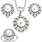 نیم ست طلای سفید زنانه با نگین مروارید و الماس تراش برلیان مدل: hsdf1483