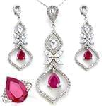 نیم ست طلای سفید زنانه با نگین یاقوت قرمز و الماس تراش برلیان و مارکیز مدل: hsdf1485