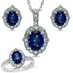 نیم ست طلای سفید زنانه با نگین یاقوت کبود و الماس تراش برلیان مدل: hsdf1486