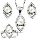 نیم ست طلای سفید زنانه با نگین مروارید و الماس تراش برلیان مدل: hsdf1488