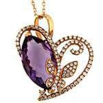 گردنبند طلای رزگلد با نگین الماس تراش برلیان و آمتیس طرح قلب و پروانه: مدل npdf13213 