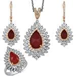 نیم ست طلا جدید زنانه با نگین یاقوت سرخ و برلیان مدل: hsdf1524