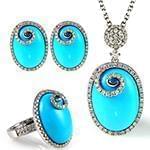 نیم ست فیروزه طلا سفید با نگین الماس تراش برلیان مدل: hsdf1526