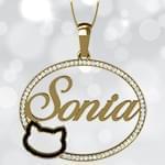 آویز اسم طلا طرح کیتی با نگین گارنت و برلیان - فونت لاتین : مدل ndn1009