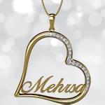 آویز اسم طلا طرح قلب با نگین الماس تراش برلیان - فونت لاتین : مدل ndn1019