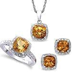 نیم ست طلای سفید زنانه با نگین سیترین و الماس تراش برلیان مدل: hsdf1490 