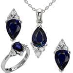 نیم ست طلای سفید زنانه با نگین یاقوت کبود و الماس تراش برلیان مدل: hsdf1492