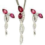 نیم ست طلای سفید زنانه با نگین یاقوت قرمز و الماس تراش برلیان مدل: hsdf1499