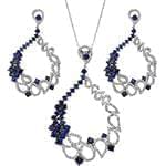 نیم ست طلای سفید زنانه با نگین یاقوت کبود و الماس تراش برلیان مدل: hsdf1500