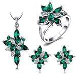 نیم ست طلای سفید زنانه با نگین زمرد و الماس تراش برلیان مدل: hsdf1502