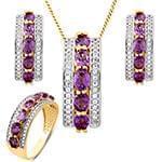 نیم ست طلای زرد زنانه با نگین آمتیس و الماس تراش برلیان مدل: hsdf1503